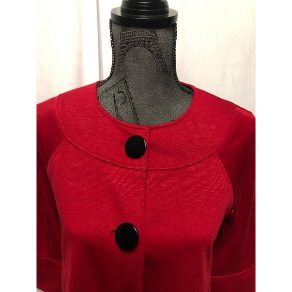 Studio Works Jacket Womens Size Medium Petite Red Black Buttoned Blazer Career - Picture 2 of 6